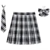 Skirts Women Plaid Pleat With Necktie Bowtie XS 5XL Harajuku Preppy Mini Japanese School Uniforms Girls Summer Jupe Kawaii 230313