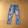 jeans da uomo Designer Realizza vecchi jeans lavati pantaloni dritti cromati cuore Stampe di lettere per donna uomo casual stile lungo J8Me #