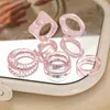 Korean Colorful Transparent Resin Acrylic Rings Set for Women Trendy Geometric Square Round Ring Wedding Jewelry