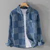 Casual shirts voor heren lente herfst heren met lange mouwen denim shirt mode grote geruite mannen knappe jeugd losse jasje Jean