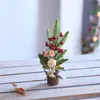Decorative Flowers 25CM Mini Christmas Ornament Artificial Plant Tree Cotton Ribbon Table Home Decor Simple Pography Props Decoration