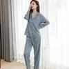Women's Sleepwear pajamas women's spring and autumn ice silk leopard print long-sleeved home clothes 2-piece suit 230314
