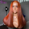 Perucas sintéticas transparentes 13x4 13x6 Lace Frontal Wig Ginger Orange Human Human Human Wigs para mulheres negras pré -arrancadas 5x5 Wig de fechamento de renda 230314