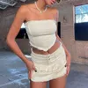 Canotte da donna Primavera ed estate 2023 Fashion Jean Vest Womens Sexy White Denim senza spalline Slim Fit Crop Top Canotta irregolare