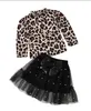 Summer Girls Designer Clothing Sets Kids Short Sleeve Leopard Print T-Shirts Pearl Tutu Skirt Set Casual Sweet Suits