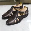 Sandales en cuir véritable souple pour hommes, rétro Rome, avec sangle à boucle, sandales d'été confortables, plates, ajourées, chaussures décontractées pour hommes