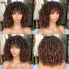 Kort lockig blond peruk för svarta kvinnor afro kinky curly peruk med lugg syntetisk peruk naturlig glueless ombre brun blond cosplay