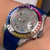Diamonds męskie zegarki 40 mm Automatyczny ruch mechaniczny zegarek moda gumowa Warterproof Business Montre de Luxe
