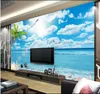 Papéis de parede personalizados PO Wallpaper 3D Mural para paredes 3 D céu azul e nuvens brancas Beach Seascape TV Papel de parede de fundo