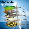 Baits Lures QQNAL 5pcsSet 80mm 16g Fishing Lure Floating Double Propeller Soft Spinning Tail Topwater Pencil Hard Bait Rotating Tail Tackle 230314