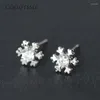 Stud Küpe Moda Snowflake Pure 925 Sterling Gümüş Küpe Zirkon Takı Kadınlar Kız Sevgililer Günü Hediyesi