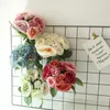 Decoratieve bloemen 9 stks roze zijden roos kunstmatige pioenroebouquet voor trouwhuis diy decoratie nep hortensia ambachten kransen