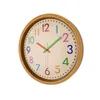 Horloges murales 12 pouces horloge ronde créative grain de bois couleur mot montre maison salon pendentif décorations chambre ornements