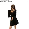 Robes décontractées Mode coréenne à manches longues élégante Y2K Mini robe femme fête 2023 hiver noir design vintage couleur pure femme