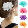 Crystal Flower Hair Clip Wedding Bridesmaid Barrette Double Rose Hairpins Solid Color Hair Accessories Bridal Flower Headwear