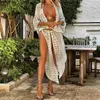 Casual Dresses Women's Long Swimsuit Cover Open Front High Split Flowy Chiffon Kimono Beach Cardigan W0315