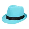 Fashion Unisex Straw Hat Ribbon Curling Brim Jazz Fedora Hat Panama Gangster Cap Outdoor