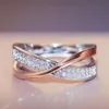 Newest Fresh Two Tone X Shape Cross Ring for Women Wedding Trendy Jewelry Dazzling CZ Stone Wedding Rings