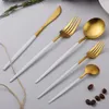 Dinnerware Sets 48Pcs White Gold Full Cutlery Set Stainless Steel Western Metal Tableware Fork Knife Spoon Wedding Flatware