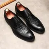 Klädskor Herrens Oxford Leather Wingtip Lace-Up Black Brown Office Business