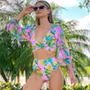 Szyf -stroje kąpielowe damskie długie rękawy w wysokim talii kostium kąpielowy 2023 Push Up Beach Zwiedź Letni styl kąpielowy Tropical