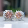 Stud Earrings Products Original Pink Diamond Flower Cluster Women Super Sparkling High Carbon Luxury Jewelry