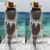 Casual Dresses Summer Women Sarong Lace Maxi Bikini Cover Up Pareo White Beach Dress Long Chiffon See Through Crochet Cardigan Robe de Plage W0315