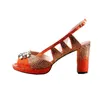 Scarpe eleganti CHS1200 Sandali con tacco alto da donna africana in cristallo con pietre arancioni su misura