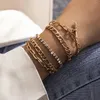 Set di braccialetti in metallo multistrato da donna alla moda con catena in rame color oro pesante, gioielli bijoux da donna in cristallo