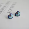 Stud Earrings Silver Enamel Blue Original Retro Minority Design Chinese Style Ethnic Women Elegant Jewelry