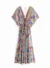 Abiti casual Vintage Chic Donna Pavone Stampa floreale Manica a pipistrello Beach Bohemian Maxi Abiti Abito da donna con scollo a V Nappa Summer Boho Dress W0315