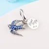 925 Sterling Silver Sparkling Swallow Citat Dubbel Dangle Bead Fits European Jewelry Pandora Style Charm Armband