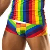 Herrspårsperioder Pyjamas Set Rainbow Stripe Tryckt ärmlös tankskjorta Summer Daily Home Tight Sexy Shorts Mens 2piece 230314