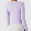 Camicie attive Camicia da yoga a maniche lunghe Donna Tinta unita Slim Fit Allenamento Fitness Top Sexy scollo a V Camicetta da corsa all'aperto Abbigliamento sportivo traspirante