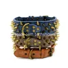 Collari per cani guinzaglio di lussuoso designer di lusso anti -bronzo bronzo bronzo a spillo rivet in pelle regolabile in pelle 3 colori 2 dimensioni per cani grandi l tasti dh5py