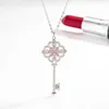 Pendant Necklaces S925 Sterling Silver Primrose Key Pink Diamond Pendant Necklace Elegant Full Diamond Key Women's Sweater Chain JewelryL230315