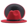 Tvåfärgade fedora hattar med bälte män breda grim Jazz Panama filt Cap Elegant Women Party Church Top Hat Fedoras Dropshipping