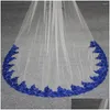 Bridal Veils Royal Blue Lace Biała biała kość słoniowa długa welon 3 metry z cekinowymi akcesoriami Welony Drop Partia Eve DHVP9