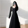 Casual Dresses French Vintage Midi Dress Office Lady Long Sleeve Black Elegant Korean Fashion Causal Sweet Women Party 2023 Autumn