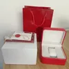 Röd herr SEAMA klockor box Fodral fyrkantigt läder material manual certifikat kort damklocka presentbox Original armbandsur Tillbehör DHgate OMG Mystisk box