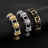 23mm Punk Men Vintage Black Skull Link Bracelet Hiphop Gold Silver Black Plate 316L Aço Inoxidável Biker Biker Bike Chain Bracelets Jóias