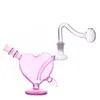 Großhandel Mini-Wasserpfeifen Rosa Herzform Glas-Ölbrenner-Bong Bunte Wasser-Dab-Ölplattformen Bubbler-Bongs mit 10-mm-Rutschtabak-Räucherschale