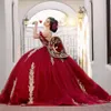 Robe de bal rouge Quinceanera robes manches longues Appliques dentelle douce 16 robe de soirée de bal vestido de 15 anos