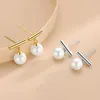 Studörhängen WPB S925 Sterling Silver T Shape Pearl Women K Gold Plated Luxury Jewets Gifts Party Prom Banket