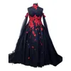 Vintage Floral Black Wedding Dress Off Shoulder Long Sleeves A-Line Gothic Bridal Gowns Vestidos De Novia Back Lace-up Corset Plus Size Robe Mariage