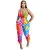 Plus stora 3xl 4xl 5xl kvinnliga träningsdräkter Sexig Scoop Neck Sling Two Piece Outfits Casual Fashion Tie-Dye Splash-bläck Tvådelad kostym