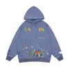 Lanvins Erkek Sweatshirts Tasarımcı Lüks Klasik Moda Gelgit gevşek ve çok yönlü sıçrama mürekkep grafiti baskılı kapüşonlu kazak erkekler için 559