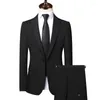Erkek Suit 2023 Yüksek Kaliteli Streç Uzun Kollu Takım Erkekler Kore İş Boş Zamanlar Düz Renkli Beyefendi İki Parçalı Setler