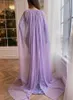 Lavender lilas princesse sirène robes de soirée avec long cape gillter paillettes perlées de bal robe occasionnelle vestidos de cérémonie