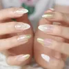 Fałszywe paznokcie 24PCS Modne Przezroczyste akrylowe gwoździe francuski Wskazane z Golden Glitter Full Cover Manicure Tool Z934